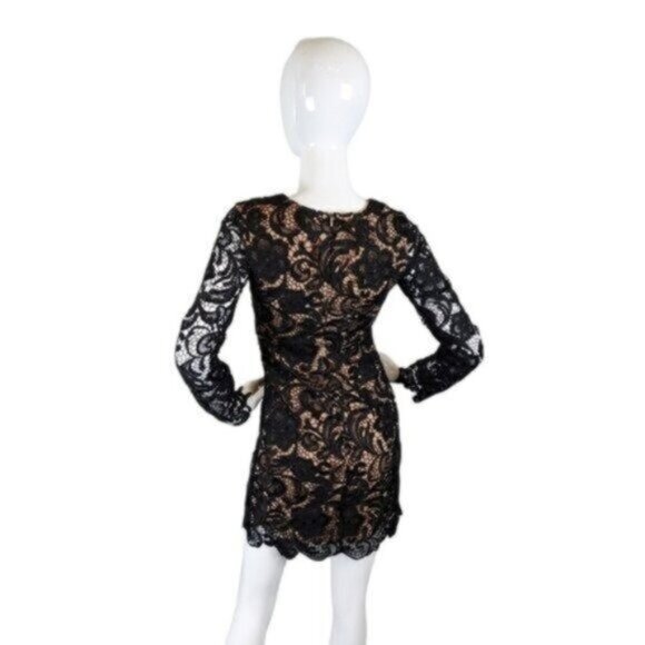 Dress The Population Floral Crochet Lace Mini Dress Black And Nude Size XS - Picture 4 of 7
